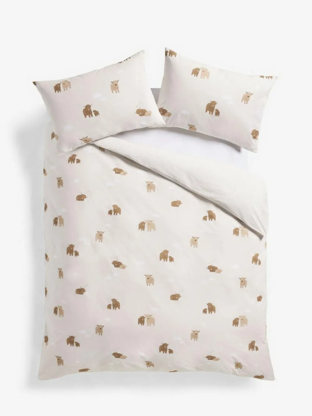 Next 2 Pack Natural Hamish the Highland Cow Reversible Duvet Cover and Pillowcase Set^ Bedsets & Duvet Covers