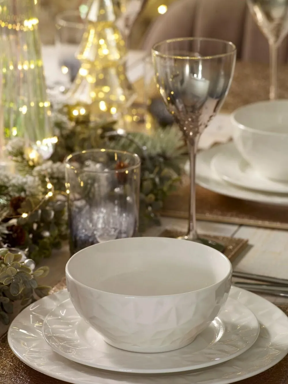 Next 12 Piece White Mode Embossed Dinner Set^ Dinner Sets & Pasta Bowls