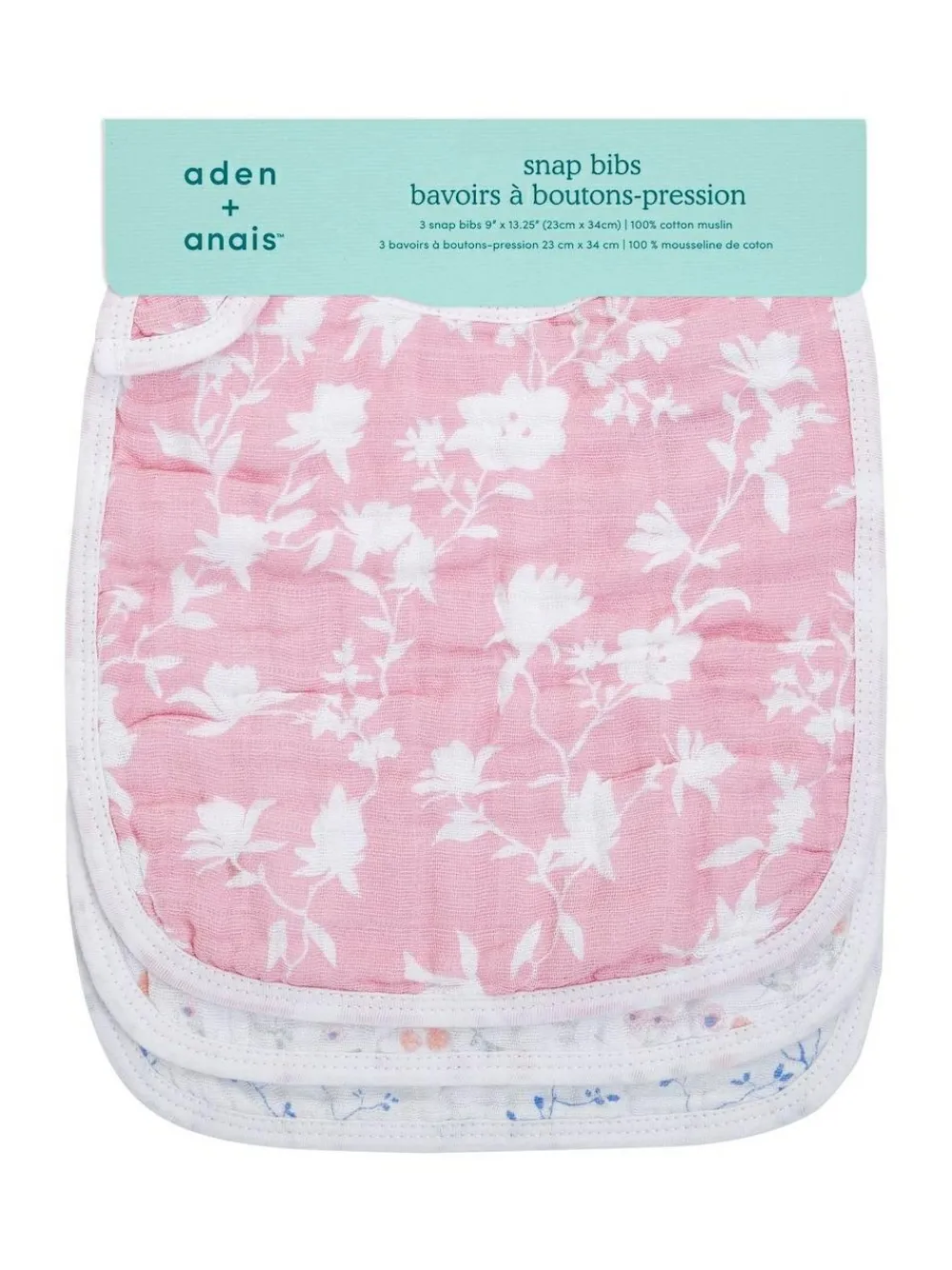 Aden + Anais Pink 100% Cotton Snap Bibs 3 Pack^ Bibs