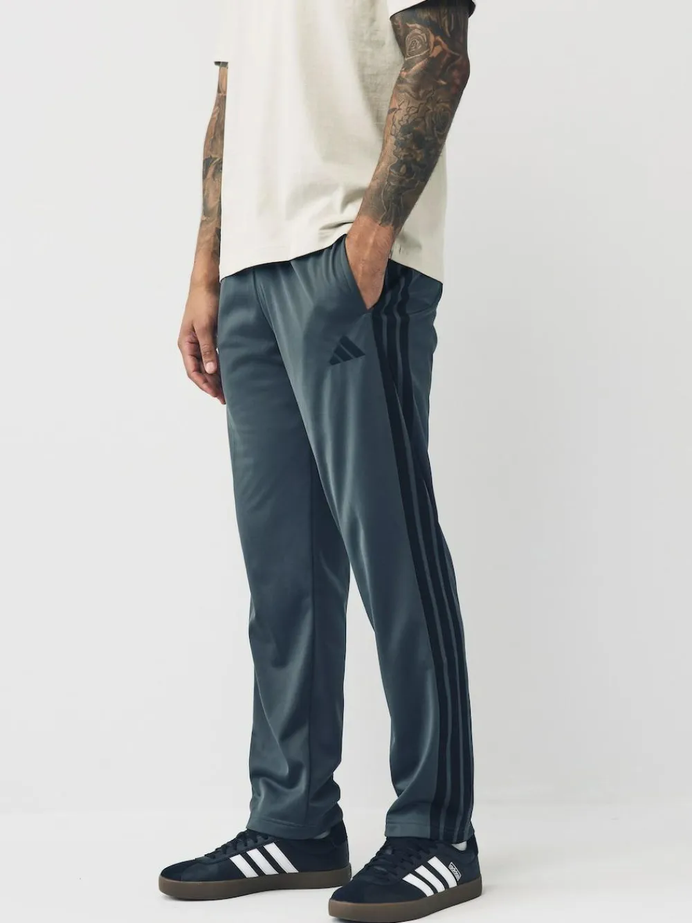 Sale adidas Regular Fit 3-Stripes Tricot Open Hem Track Joggers Grey