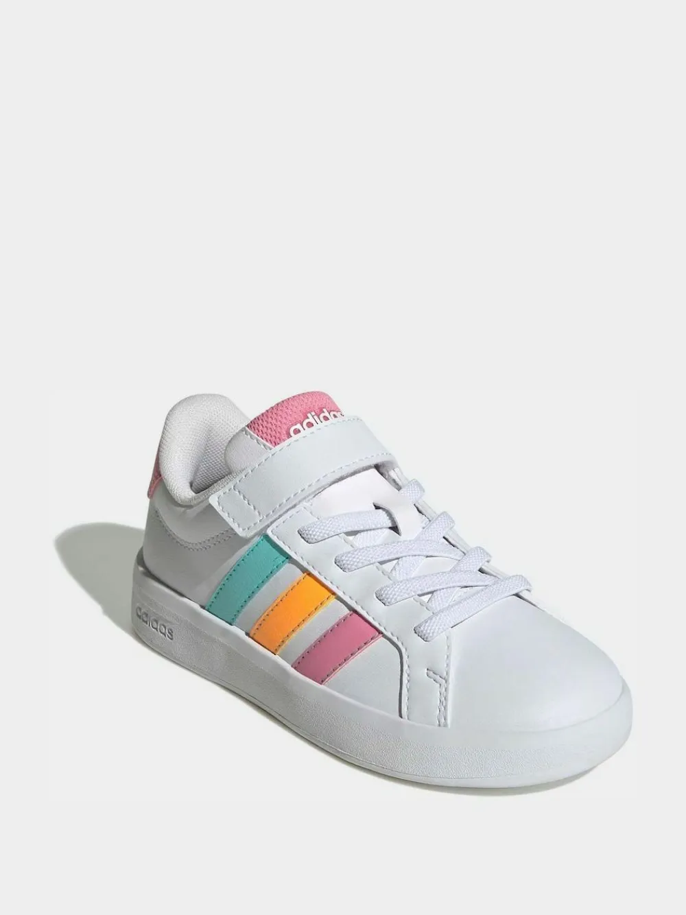 adidas White/Multi Grand Court 3.0 Elastic Lace Kids Trainers^BOY School Shoes|Boys Shoes