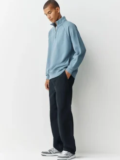 Clearance Next Heavyweight Washed Quarter Zip Sweatshirt Airforce Blue