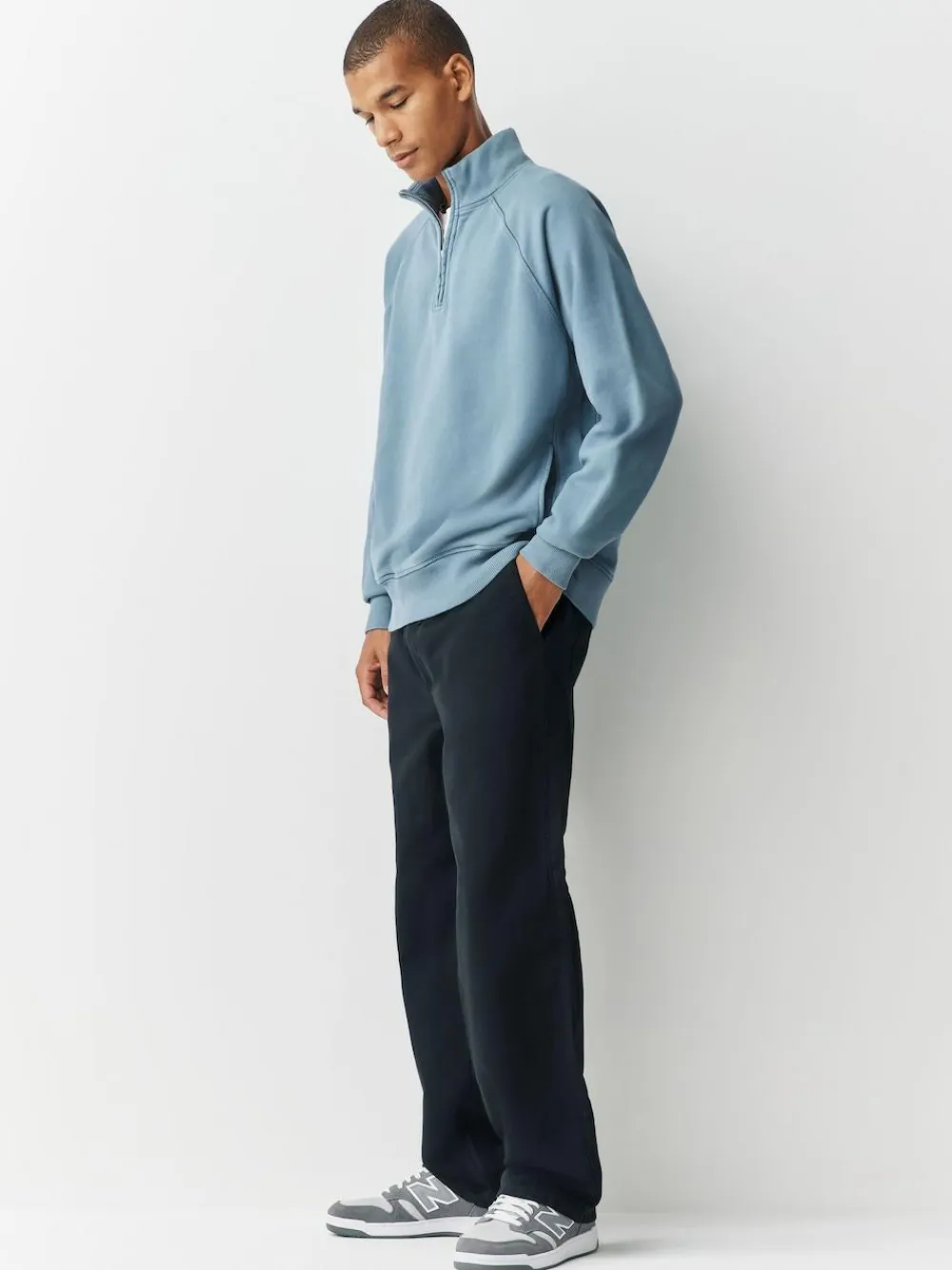 Clearance Next Heavyweight Washed Quarter Zip Sweatshirt Airforce Blue
