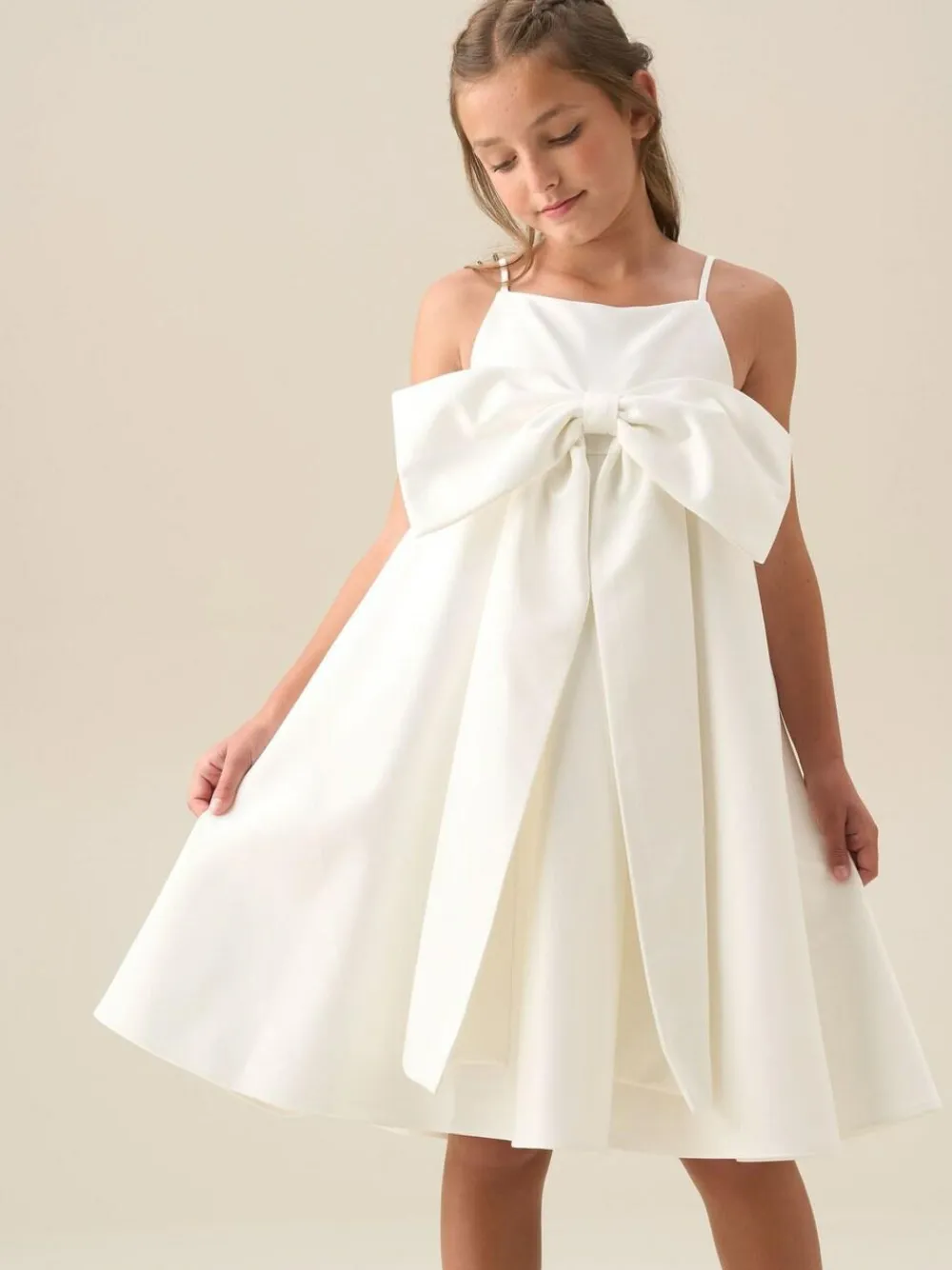 Angel & Rocket White Gabriella Bow Pleat Dress^ Occasionwear