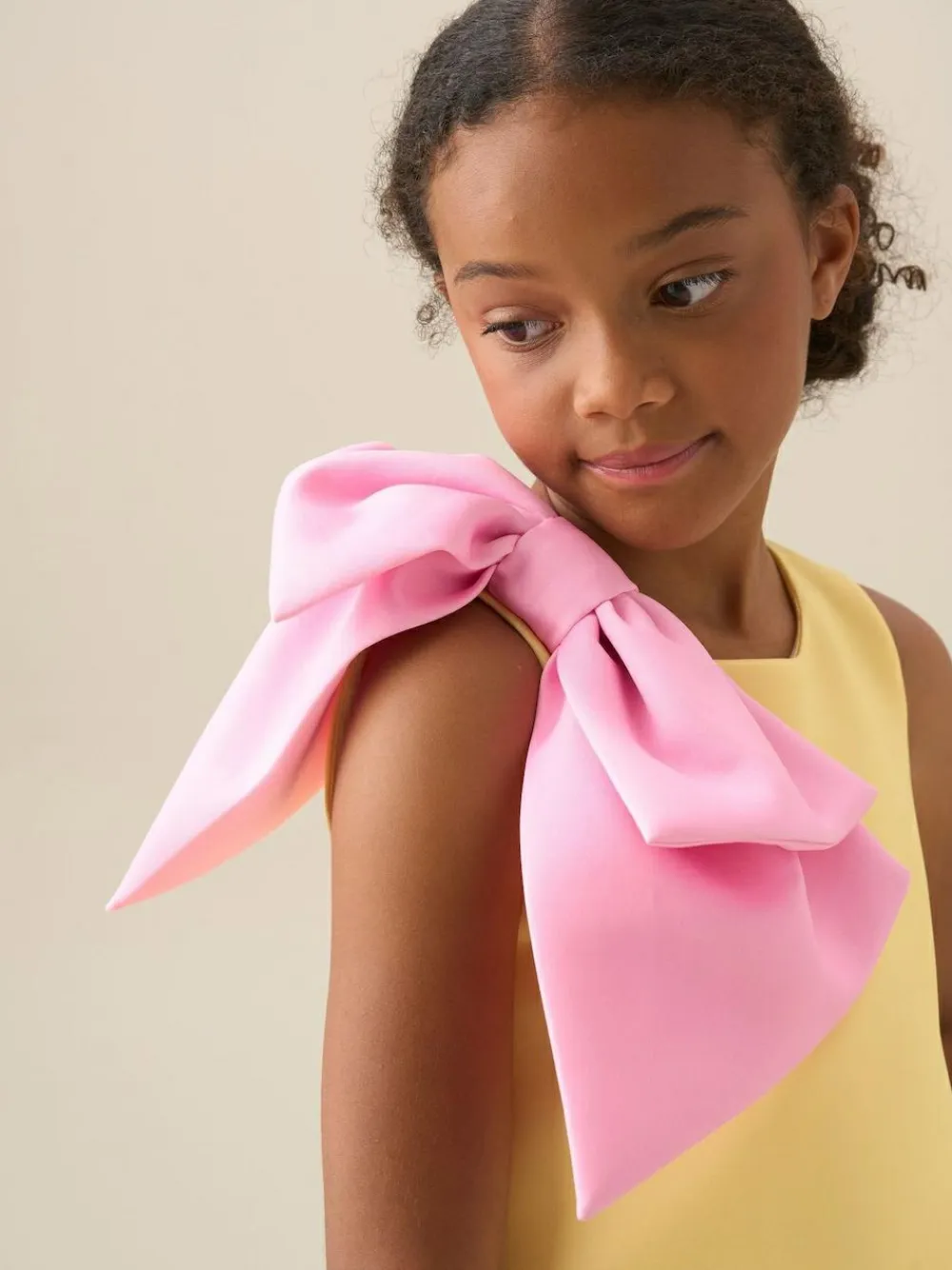 Discount Angel & Rocket Yellow Thea Oversized Bow Shoulder Dress