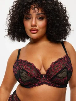 Ann Summers Black/Red DD+ Non Pad Plunge Sexy Lace Bra^Women Dd+ Range