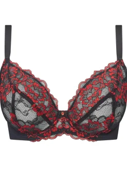 Ann Summers Black/Red DD+ Non Pad Plunge Sexy Lace Bra^Women Dd+ Range