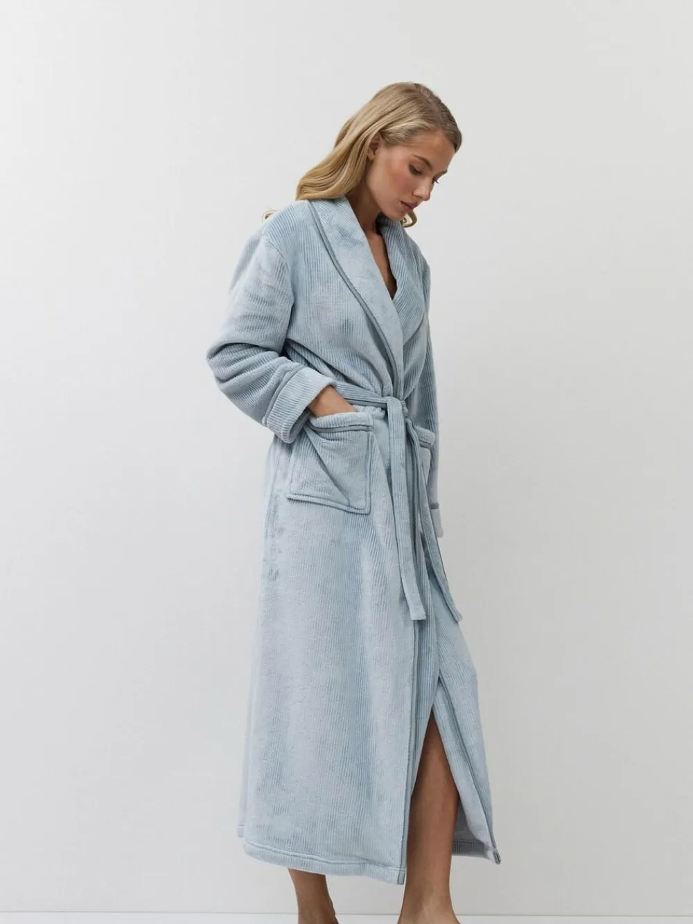 Aruelle Blue Pin Stripe Lea Long Robe^Women Bathrobes