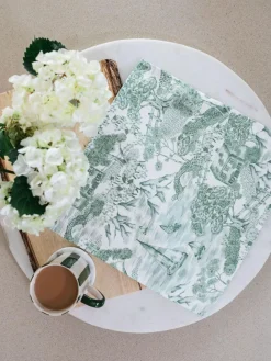 Avalon Home Set of 2 Green Lake District Toile Napkins^ Table Linen, Placemats & Coasters