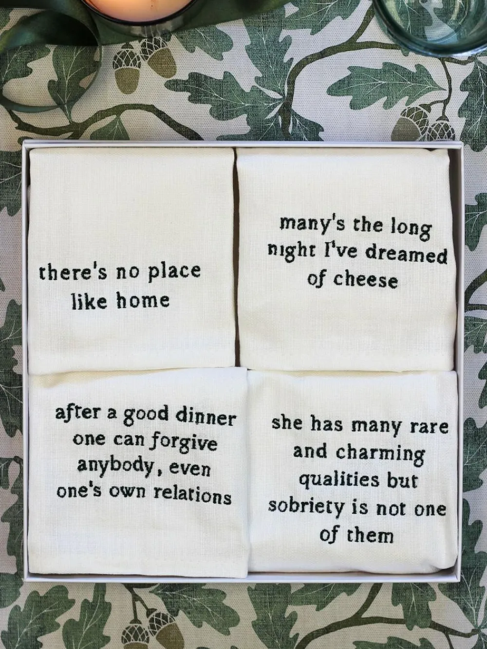 Avalon Home Set of 4 White Literary Collection Napkins 100% Cotton Gift Box^ Branded Kitchenware|Table Linen, Placemats & Coasters