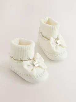 Baker by Ted Baker Baby Girls Scallop Edge Knitted Padders Booties with Bow^ Baby Boots|Boots