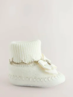Baker by Ted Baker Baby Girls Scallop Edge Knitted Padders Booties with Bow^ Baby Boots|Boots