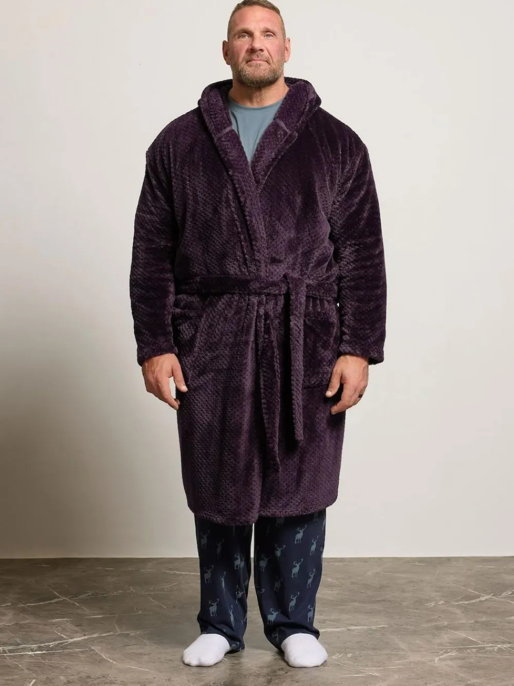 BadRhino Big & Tall Red Textured Hooded Robe^ Bathrobe