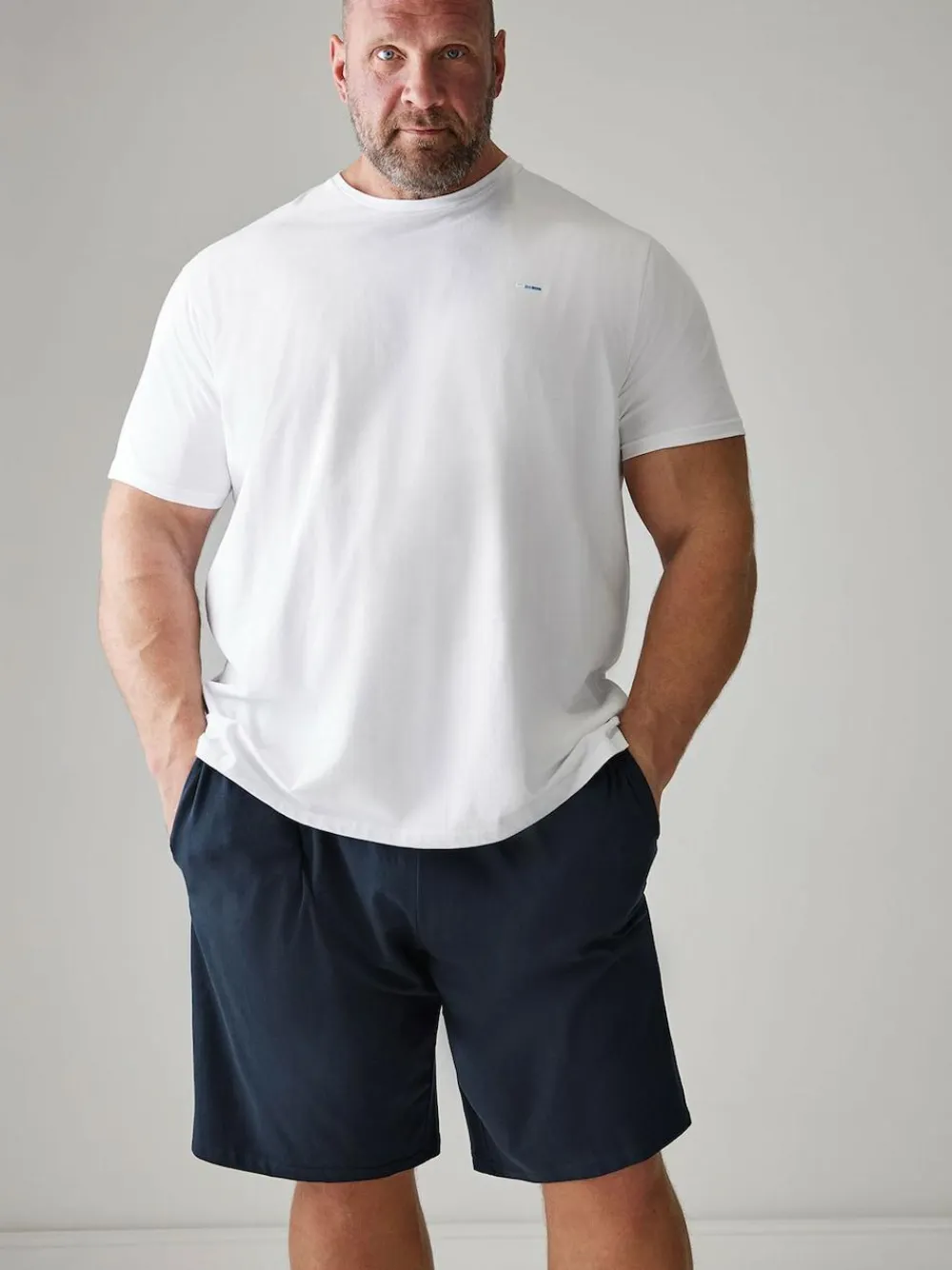 Online BadRhino Big & Tall White & Navy Blue Lounge 100% Cotton Shorts & T-Shirt Set White & Navy Blue