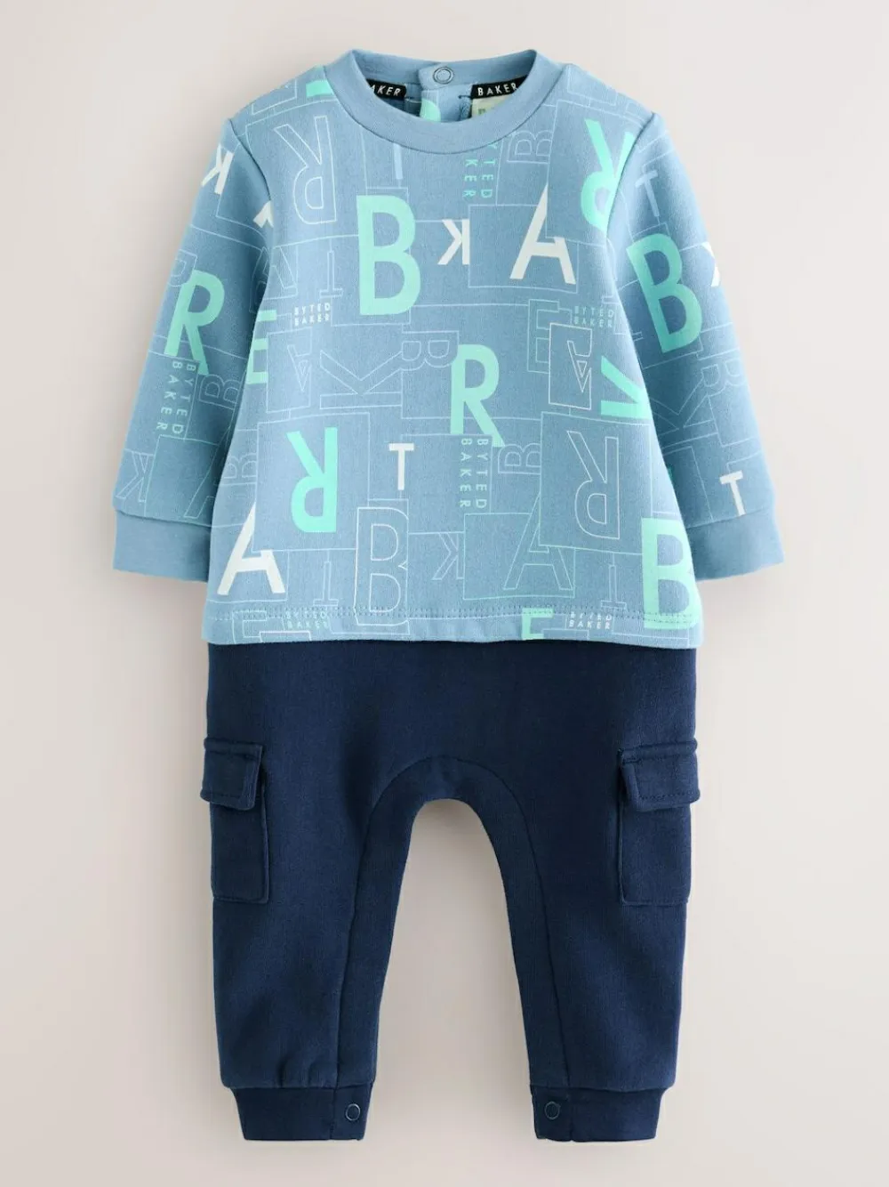 New Baker by Ted Baker All Over Print Long Sleeve Romper Blue