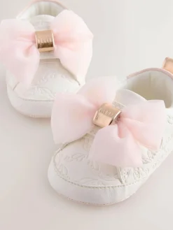 Discount Baker by Ted Baker Baby Girls Organza Bow Padders Trainers White/Pink