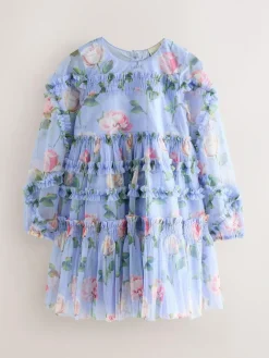 Baker by Ted Baker Blue Floral Mesh Ruffle Dress^ Dresses|Occasionwear
