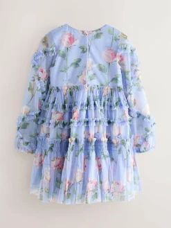 Baker by Ted Baker Blue Floral Mesh Ruffle Dress^ Dresses|Occasionwear