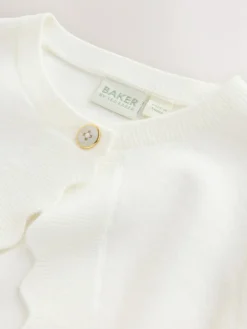 Best Baker by Ted Baker Bow Sleeve Scallop Edge Cardigan White