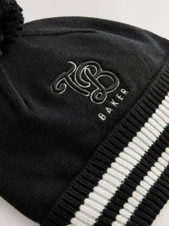 Discount Baker by Ted Baker Boys Varsity Logo Pom Black Beanie and Gloves Set