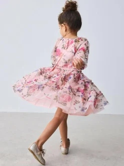 Baker by Ted Baker Floral Mesh Long Sleeve Bow Dress^ Dresses