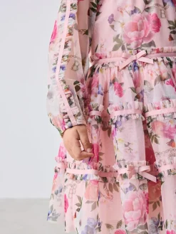 Baker by Ted Baker Floral Mesh Long Sleeve Bow Dress^ Dresses