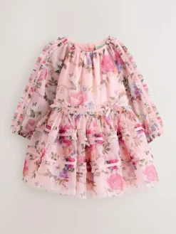 Baker by Ted Baker Floral Mesh Long Sleeve Bow Dress^ Dresses