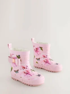 Baker by Ted Baker Girls Faux Fur Lined Welly Boots with Bow^ Boots