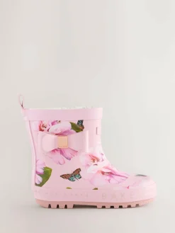 Baker by Ted Baker Girls Faux Fur Lined Welly Boots with Bow^ Boots