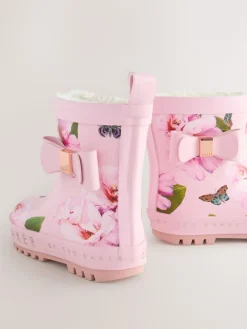 Baker by Ted Baker Girls Faux Fur Lined Welly Boots with Bow^ Boots