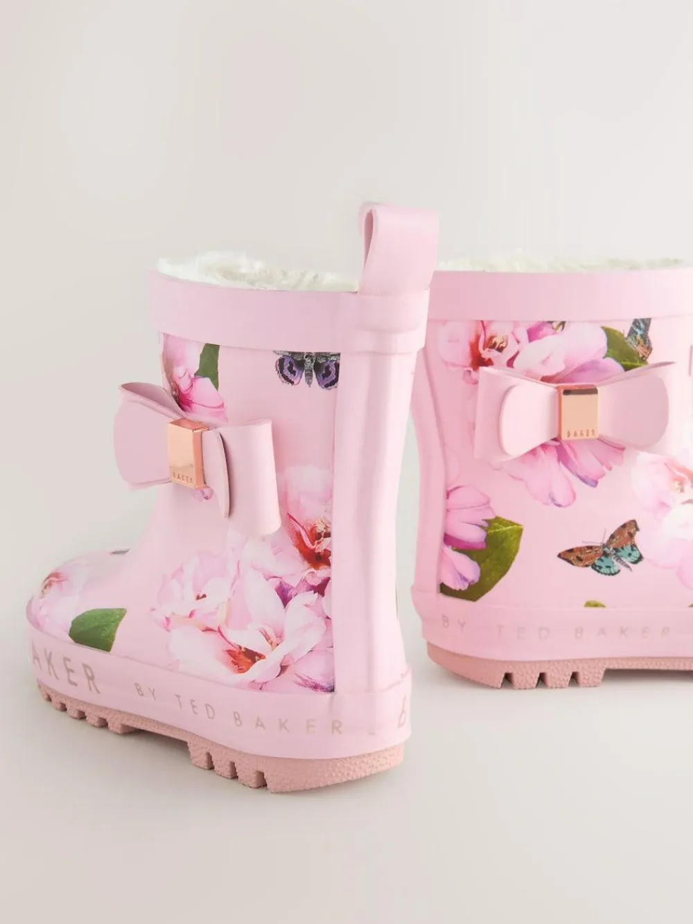 Baker by Ted Baker Girls Faux Fur Lined Welly Boots with Bow^ Boots