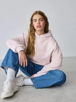 Best Baker by Ted Baker Oversized Satin Appliqué Back Print Pink/White Hoodie