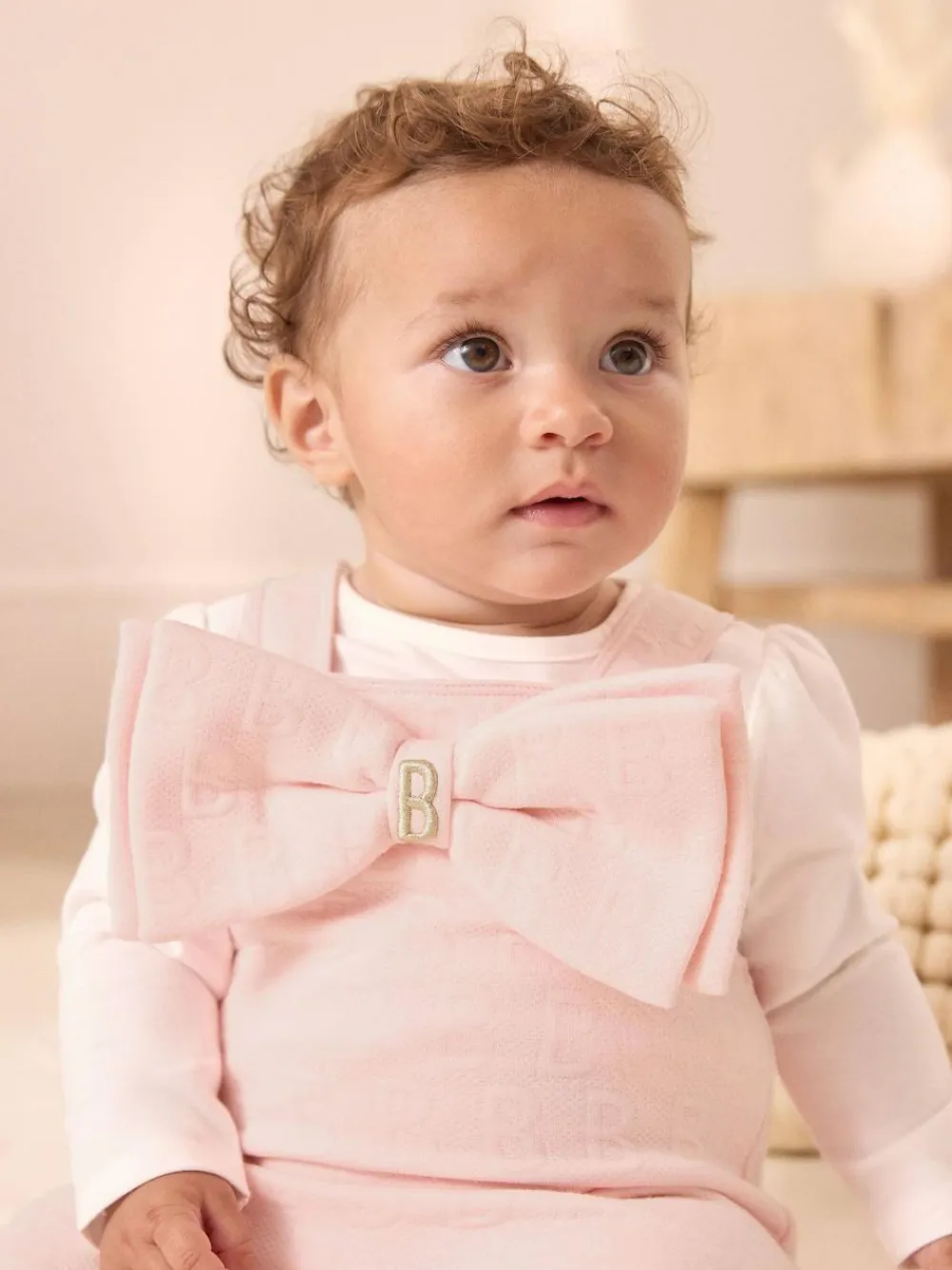 Hot Baker by Ted Baker Pink Jacquard Bow Dungarees & T-Shirt Set