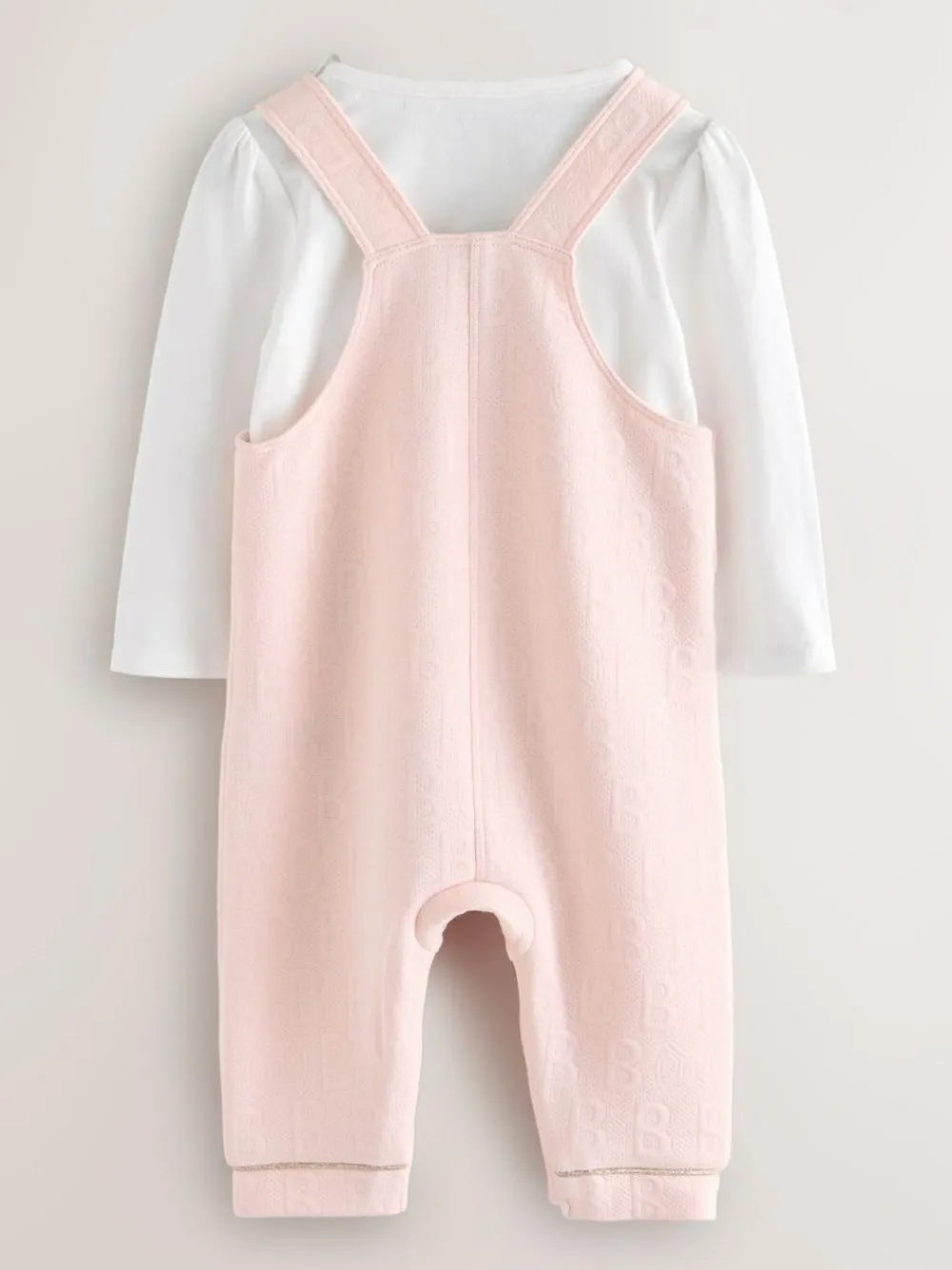 Hot Baker by Ted Baker Pink Jacquard Bow Dungarees & T-Shirt Set