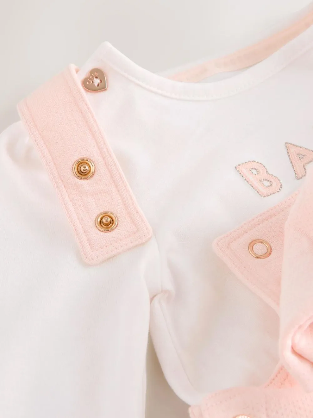 Hot Baker by Ted Baker Pink Jacquard Bow Dungarees & T-Shirt Set