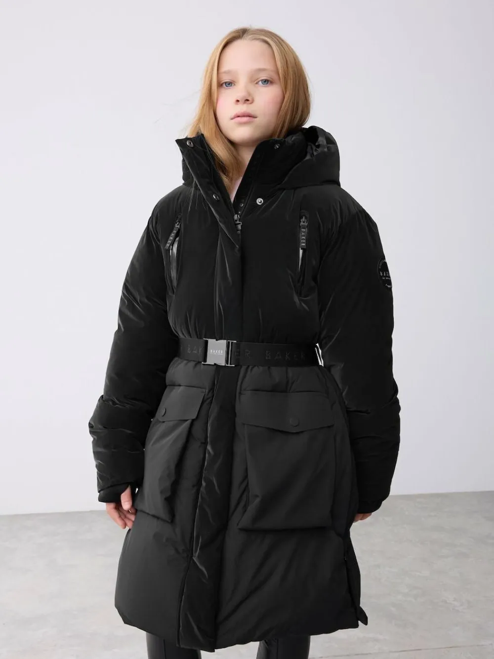 Clearance Baker by Ted Baker Shower Resistant Longline Belted Padded Black Parka