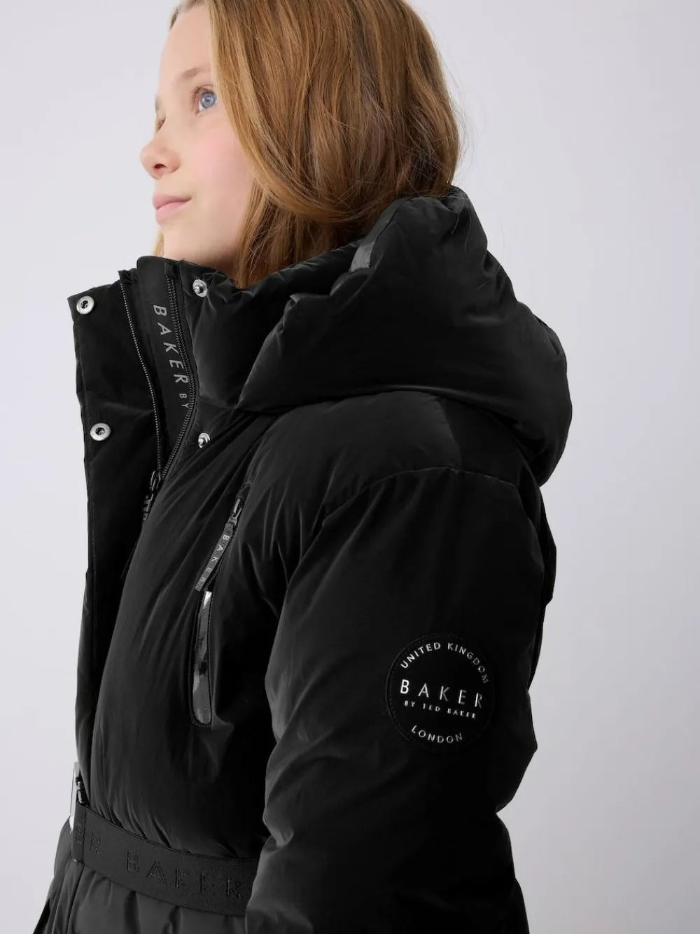 Clearance Baker by Ted Baker Shower Resistant Longline Belted Padded Black Parka