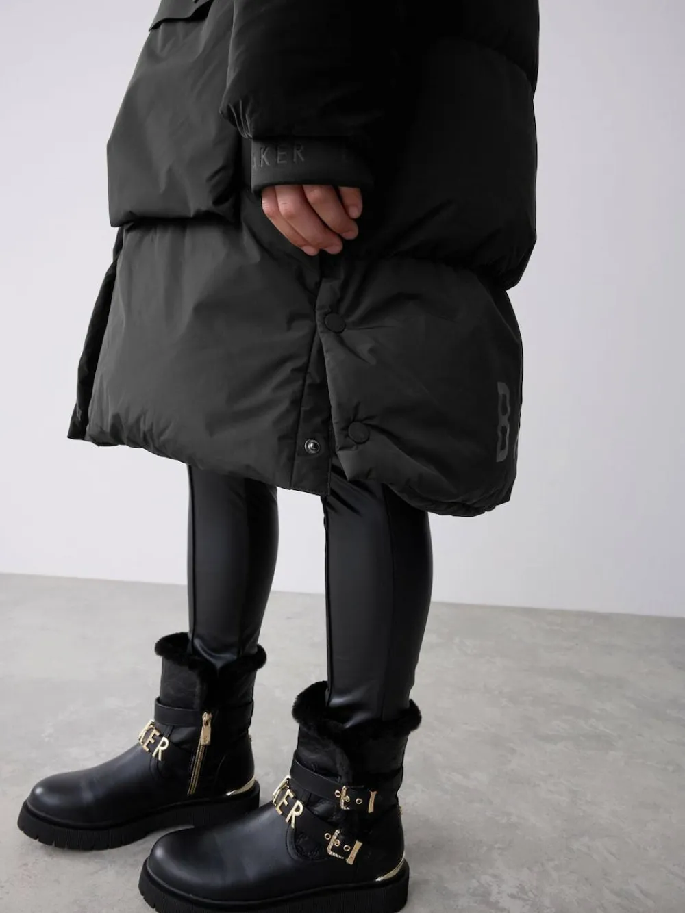 Clearance Baker by Ted Baker Shower Resistant Longline Belted Padded Black Parka