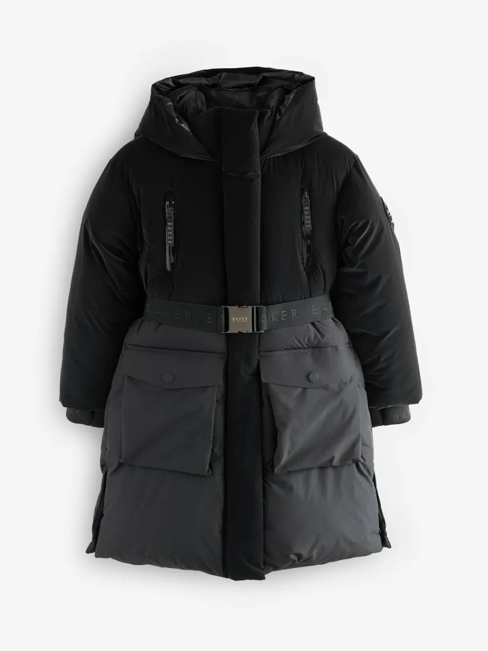 Clearance Baker by Ted Baker Shower Resistant Longline Belted Padded Black Parka