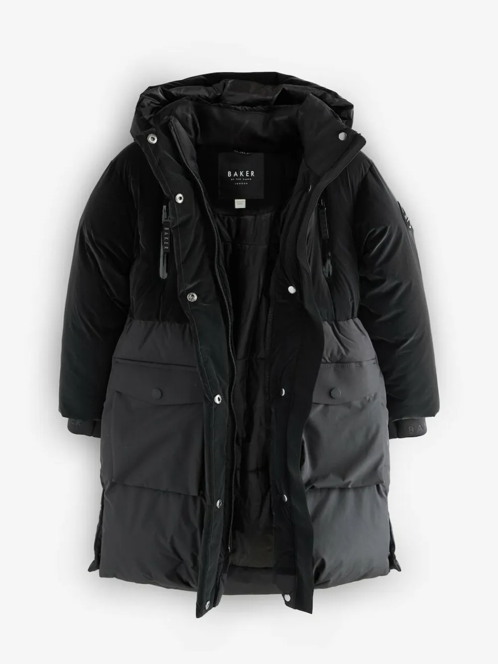 Clearance Baker by Ted Baker Shower Resistant Longline Belted Padded Black Parka
