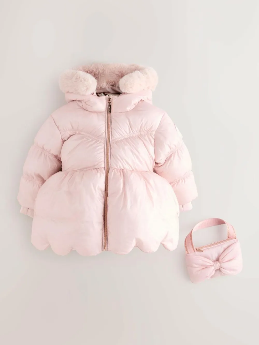 Baker by Ted Baker Shower Resistant Scallop Padded Coat With Detachable Bag Pink