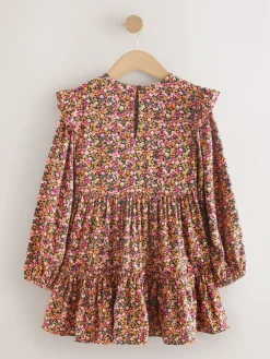 Outlet Next Long Sleeve Ruffle Dress (3-16yrs) Berry Pink Ditsy