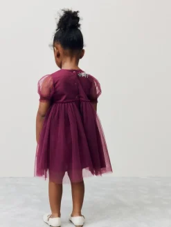 Next Berry Red Embroidered Mesh Party Dress (3mths-8yrs)^ Dresses|Dresses