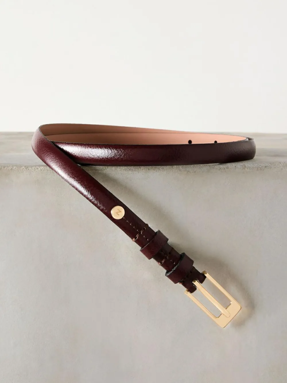 Clearance Next N. Premium Skinny Made In Italy Leather Belt Berry Red