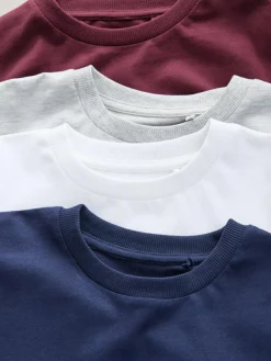 Outlet Next Plain Long Sleeve Cosy T-Shirts 4 Pack (3-16yrs) Berry Red/Grey/White/Blue