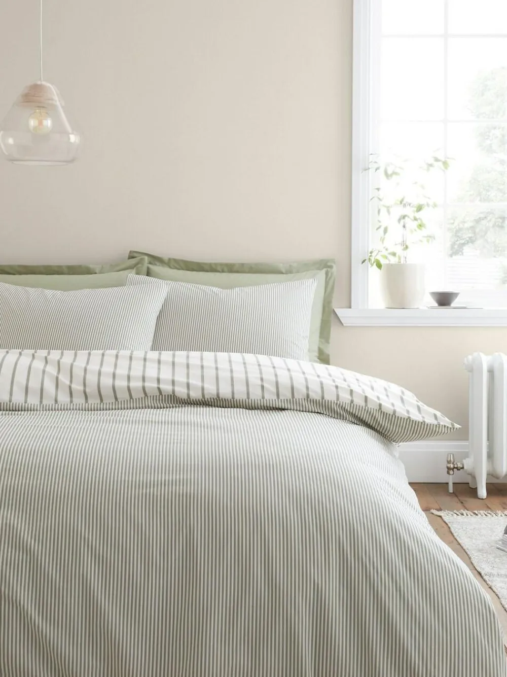 Sale Bianca Green Hampton Stripe Cotton Reversible Duvet Cover Set