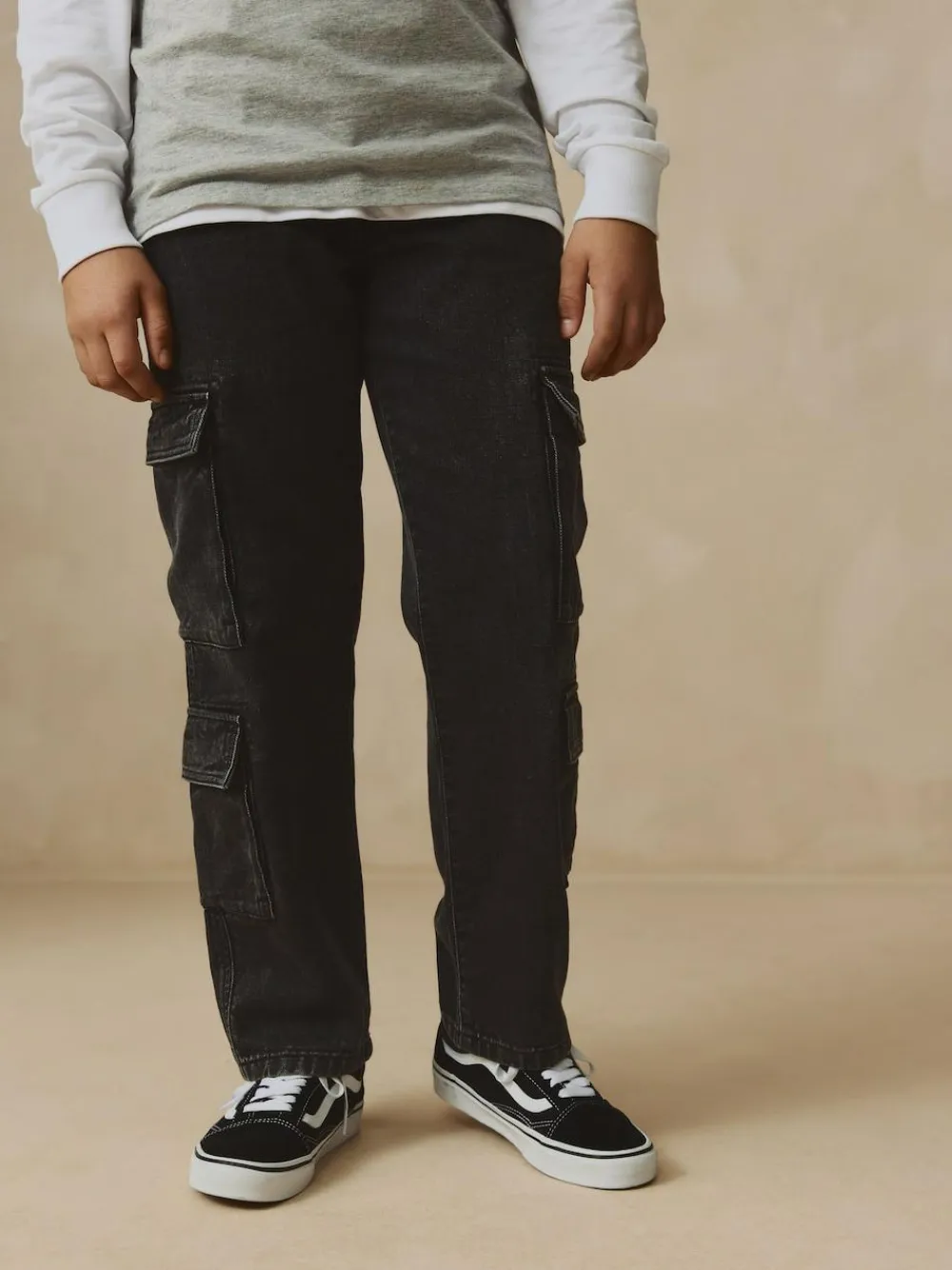 Best Next Black 100% Cotton Denim Multipocket Cargo Jeans (3-16yrs)