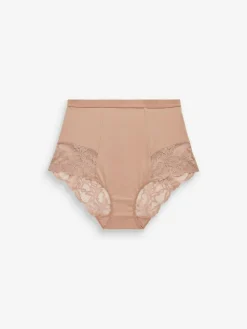 Outlet Next Print Tummy Control Shaping Lace Back Brazilian Knickers 2 Pack Black / Praline Nude