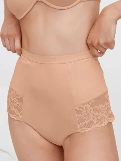 Outlet Next Print Tummy Control Shaping Lace Back Brazilian Knickers 2 Pack Black / Praline Nude