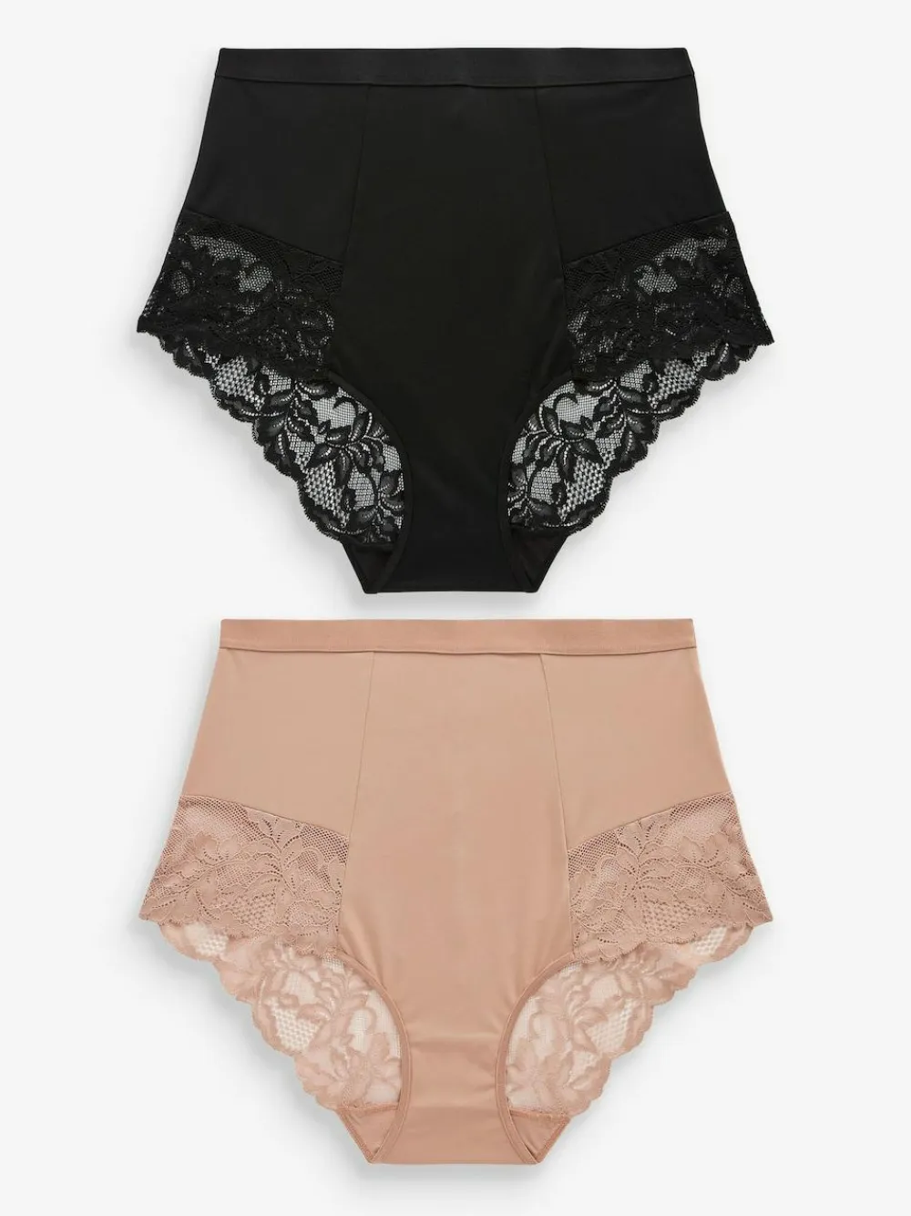Outlet Next Print Tummy Control Shaping Lace Back Brazilian Knickers 2 Pack Black / Praline Nude